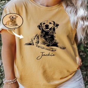 Custom Pet T Shirt with Pet Photo and Name | Personalized Pet Portrait Shirt | C